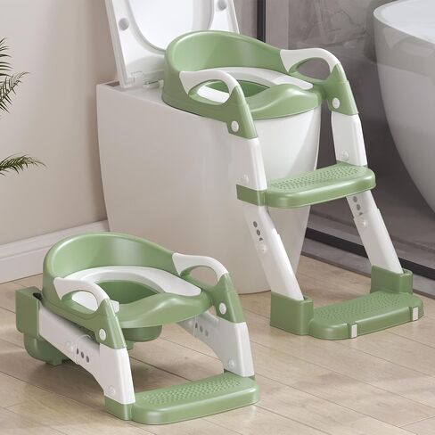 2-in-1 Toddler Potty Training Toilet Seat with Step Stool Ladder – Adjustable Height Potty Chair Urinal for Baby Boys Girls Age 1-3, Foldable Training Potty with Splash Guard & Anti-Slip Feet, Grey in Saudi Arabia