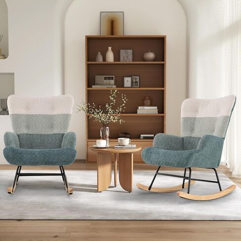 Giantex Rocking Chair Consery ، Teddy منجد طائرة شراعية روك مع مسند الظهر المرتفع ، أرجل الخشب المطاطية وجيب الجانبي ، كرسي لهجة حديثة مترقعة لغرفة النوم ، غرفة المعيشة ، المكاتب in Saudi Arabia