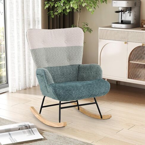 Giantex Rocking Chair Consery ، Teddy منجد طائرة شراعية روك مع مسند الظهر المرتفع ، أرجل الخشب المطاطية وجيب الجانبي ، كرسي لهجة حديثة مترقعة لغرفة النوم ، غرفة المعيشة ، المكاتب in Saudi Arabia