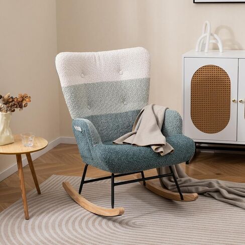Giantex Rocking Chair Consery ، Teddy منجد طائرة شراعية روك مع مسند الظهر المرتفع ، أرجل الخشب المطاطية وجيب الجانبي ، كرسي لهجة حديثة مترقعة لغرفة النوم ، غرفة المعيشة ، المكاتب in Saudi Arabia