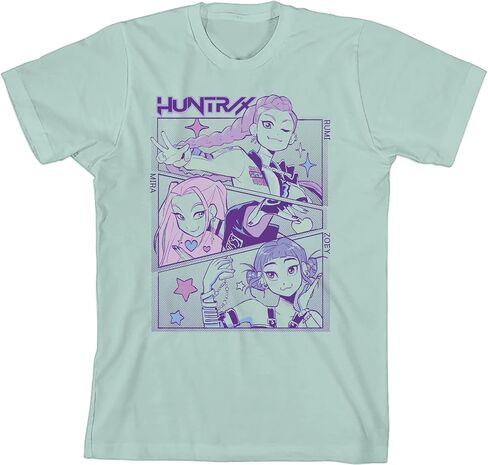 Kpop Demon Hunters Panel Art Huntrix Youth White Crew Neck Short Sleeve T-Shirt in Saudi Arabia