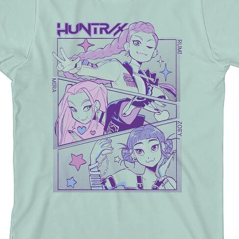 Kpop Demon Hunters Panel Art Huntrix Youth White Crew Neck Short Sleeve T-Shirt in Saudi Arabia