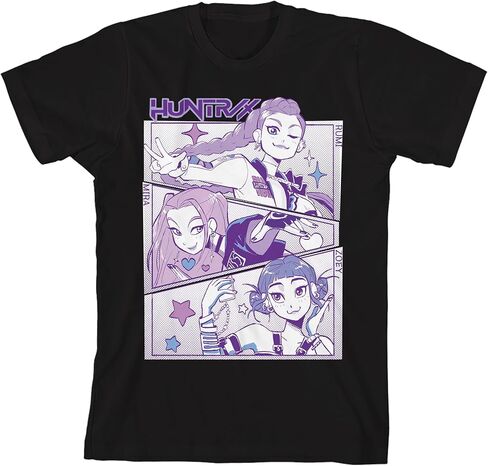 Kpop Demon Hunters Panel Art Huntrix Youth White Crew Neck Short Sleeve T-Shirt in Saudi Arabia