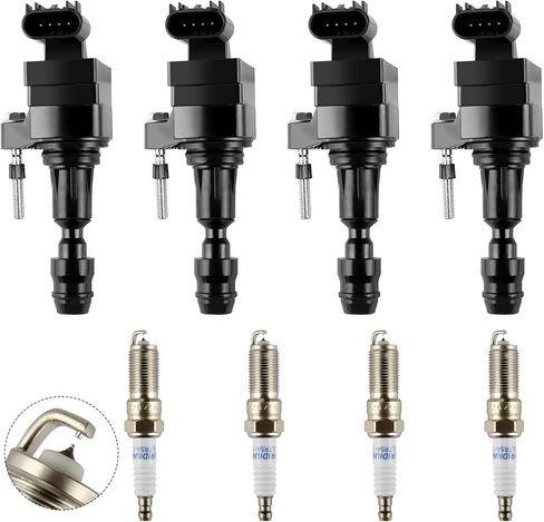 حزمة ملف الإشعال UF529 وشمعات إشعال إيريديوم مزدوجة x4، متوافقة مع 2005-2016 Audi A3 A4 A5 A6 A7 Q7 R8 S4 TT 2006-2016 Volkswagen Golf VW Jetta MK5 MK6 GTI Rabbit Passat CC OE# 06E905115 in Kuwait