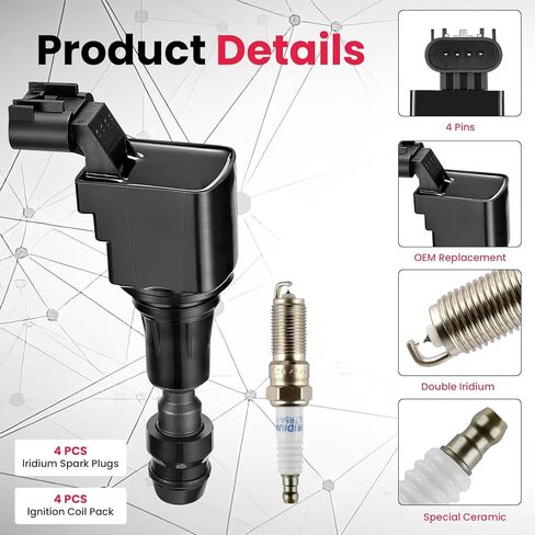 حزمة ملف الإشعال UF529 وشمعات إشعال إيريديوم مزدوجة x4، متوافقة مع 2005-2016 Audi A3 A4 A5 A6 A7 Q7 R8 S4 TT 2006-2016 Volkswagen Golf VW Jetta MK5 MK6 GTI Rabbit Passat CC OE# 06E905115 in Kuwait