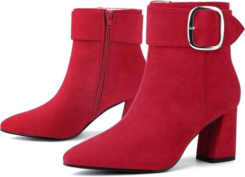 Perphy Square Buckle Chunky Heels Pointed Toe Ankle Boots for Women in Saudi Arabia