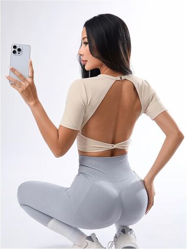 قميص رياضي نسائي من SweatyRocks مفتوح الظهر وأكمام قصيرة ورقبة دائرية للتمرين in Saudi Arabia
