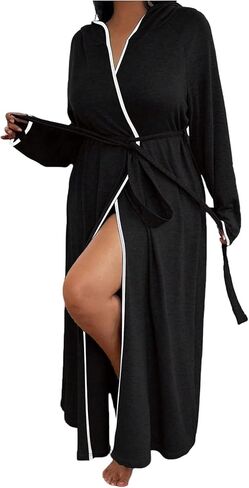 SOLY HUX Women's Plus Size Hooded Robes Long Sleeve Belted Long Kimono Bathrobe Loungewear in Saudi Arabia