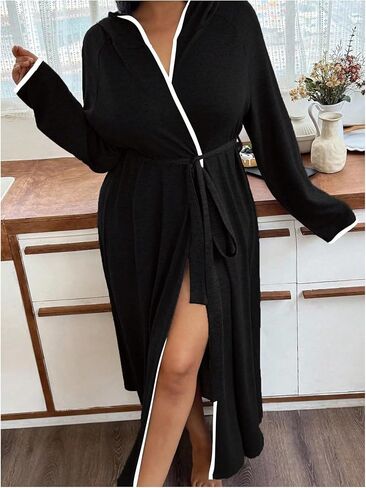 SOLY HUX Women's Plus Size Hooded Robes Long Sleeve Belted Long Kimono Bathrobe Loungewear in Saudi Arabia