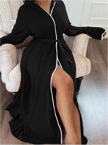 SOLY HUX Women's Plus Size Hooded Robes Long Sleeve Belted Long Kimono Bathrobe Loungewear in Saudi Arabia