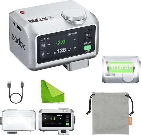 godox it30pro s flash camera flash ttl pocket flash w/تم إنشاؤه في بطارية 900 مللي أمبير في الساعة وشحن USB-C الناشر المتوافق مع كاميرات Sony (Silver) in Saudi Arabia