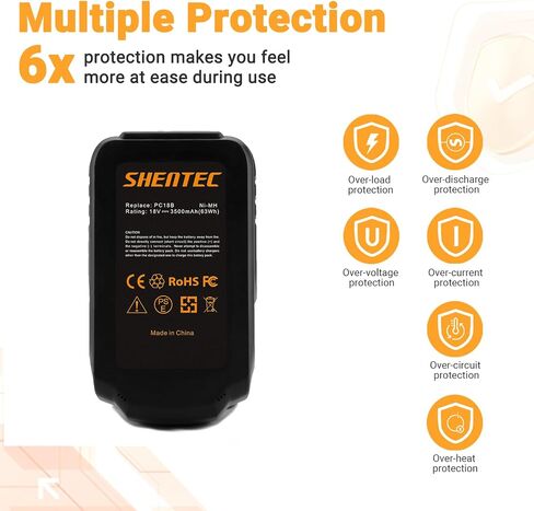 Shentec 2 حزمة بطارية بديلة Ni-MH 4.5Ah 18V متوافقة مع كابل Porter PC18B PCC489N PCMVC PCXMVC (يتضمن شاحن بطارية Ni-MH/Ni-Cd) in Saudi Arabia