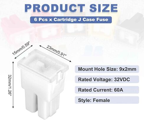 MECCANIXITY 6pcs Cartridge Fuse, 32VDC 40A Female Terminal Automotive Assortment J Case Fuse for Car, Truck, RV, Boats, Green in Saudi Arabia