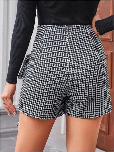 GORGLITTER Women's Bow Knot Asymmetrical Mini Skort Houndstooth High Waisted Wrap Bodycon Shorts Business Casual 2025 in Saudi Arabia