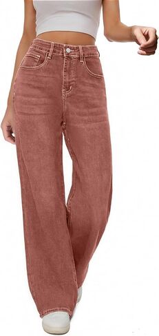 Women High Waist Wide Leg Jeans Boyfriends Stretch Long Trousers Denim Pants in Kuwait