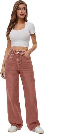 Women High Waist Wide Leg Jeans Boyfriends Stretch Long Trousers Denim Pants in Kuwait