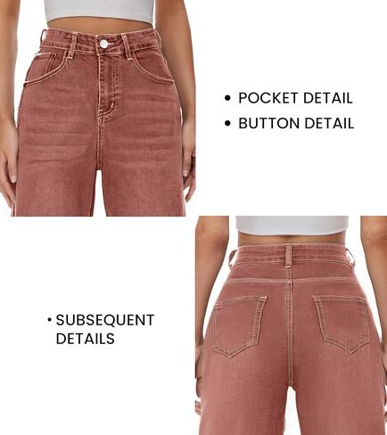 Women High Waist Wide Leg Jeans Boyfriends Stretch Long Trousers Denim Pants in Kuwait