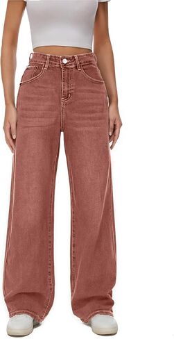 Women High Waist Wide Leg Jeans Boyfriends Stretch Long Trousers Denim Pants in Kuwait