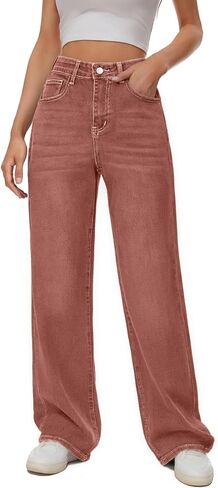 Women High Waist Wide Leg Jeans Boyfriends Stretch Long Trousers Denim Pants in Kuwait