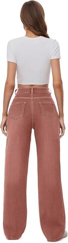 Women High Waist Wide Leg Jeans Boyfriends Stretch Long Trousers Denim Pants in Kuwait