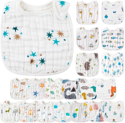 Zainpe 20pcs Snap Muslin Cotton Baby Bibs Soft Usporbent Admable Burp Admons for Newborns Crooming Feeding Leagh in Kuwait