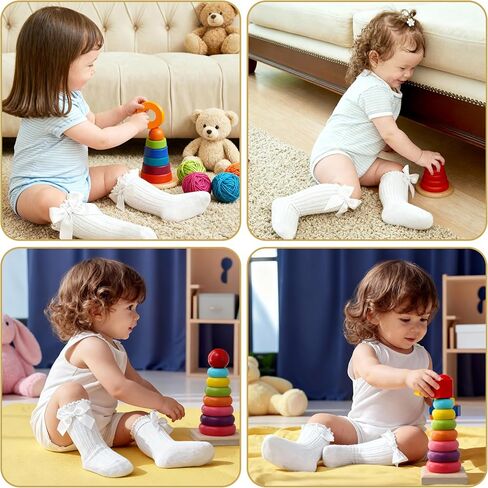 Baby Knee High Socks Non Slip Baby Girl Socks Cotton Bow Infant Stockings Ruffle Toddler Long Sock 0-12M/1-2Y in Saudi Arabia