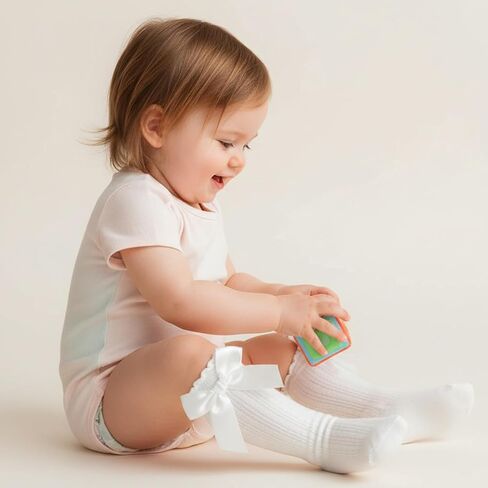 Baby Knee High Socks Non Slip Baby Girl Socks Cotton Bow Infant Stockings Ruffle Toddler Long Sock 0-12M/1-2Y in Saudi Arabia
