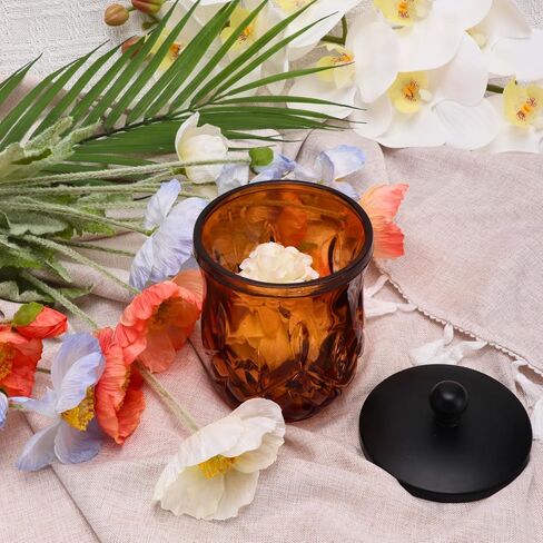 15Oz Square Glass Jars Thick Qtip Holder Apothecary Jars with Matte Black Lid for Bathroom Decor Storage Organizer for Cotton Swabs, Balls, Pads, Floss Picks, Candy, Jewelry,Amber in Saudi Arabia
