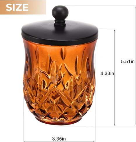 15Oz Square Glass Jars Thick Qtip Holder Apothecary Jars with Matte Black Lid for Bathroom Decor Storage Organizer for Cotton Swabs, Balls, Pads, Floss Picks, Candy, Jewelry,Amber in Saudi Arabia