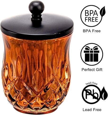 15Oz Square Glass Jars Thick Qtip Holder Apothecary Jars with Matte Black Lid for Bathroom Decor Storage Organizer for Cotton Swabs, Balls, Pads, Floss Picks, Candy, Jewelry,Amber in Saudi Arabia