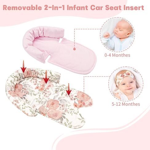 مقعد السيارة للطفل ، الدعم HNHUAMING BABY CAR SET SET HEAD & BODY مع وسادات حزامين ، وسادة إدراج للسيارات الناعمة حديثي الولادة للبنات ، مقعد السيارة ، عربة ، أرجوحة ، حارس ، وردي in Saudi Arabia