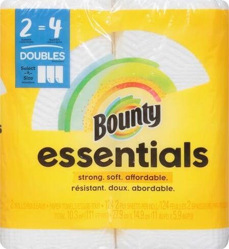 Bounty Essentials Select-A-Size Paper Towels, White, 2 Double Rolls = 4 Regular Rolls in Saudi Arabia