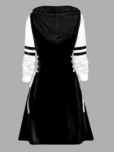DRESSFO Women’s Gothic Skull Print Hoodie Dress – Long Sleeve Lace Up Colorblock A-Line Mini Dress with Hood (Deep Red/Medium) in Saudi Arabia