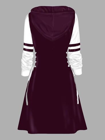 DRESSFO Women’s Gothic Skull Print Hoodie Dress – Long Sleeve Lace Up Colorblock A-Line Mini Dress with Hood (Deep Red/Medium) in Saudi Arabia