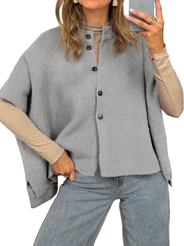 Simplee Womens Oversized Batwing Short Sleeve Cardigan Crewneck Button Down Knit Sweaters Pullover Fall Tops 2025 in Saudi Arabia