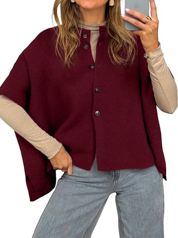 Simplee Womens Oversized Batwing Short Sleeve Cardigan Crewneck Button Down Knit Sweaters Pullover Fall Tops 2025 in Saudi Arabia