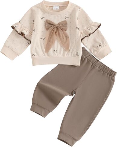 Kupretty Baby Girl Cloths Toddler Fall Winter Winter Ruffles Crewneck Bow Swefshirt + joggers pants set in Saudi Arabia