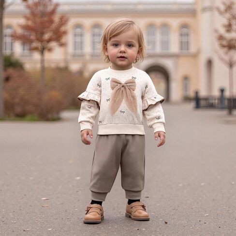 Kupretty Baby Girl Cloths Toddler Fall Winter Winter Ruffles Crewneck Bow Swefshirt + joggers pants set in Saudi Arabia