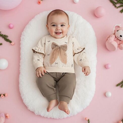 Kupretty Baby Girl Cloths Toddler Fall Winter Winter Ruffles Crewneck Bow Swefshirt + joggers pants set in Saudi Arabia