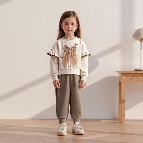 Kupretty Baby Girl Cloths Toddler Fall Winter Winter Ruffles Crewneck Bow Swefshirt + joggers pants set in Saudi Arabia