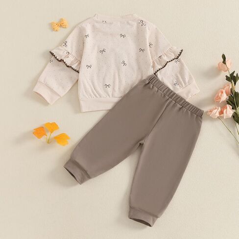 Kupretty Baby Girl Cloths Toddler Fall Winter Winter Ruffles Crewneck Bow Swefshirt + joggers pants set in Saudi Arabia