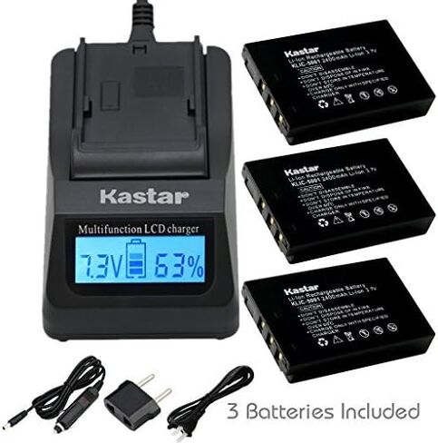 شاحن سريع Kastar وبطارية KLIC-5001 (3 عبوات) لجهاز Kodak Easyshare P712 P850 Z730 Z760 Z7590 DX6490 DX7440 DX7590 DX7630 Zoom Sanyo DB-L50 DMX-WH1 HD1010 FH11 HD2000 VPC-WH1 HD2000 HD1010 HD1000 in Saudi Arabia