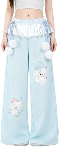 النساء Y2k Kawaii ثلاثية الأبعاد أفخم جرو التطريز Sweatpants Harajuku Cutecore الدانتيل تقليم ربطة القوس فيونكة فضفاض عادية بنطال ذو قصة أرجل واسعة in Kuwait