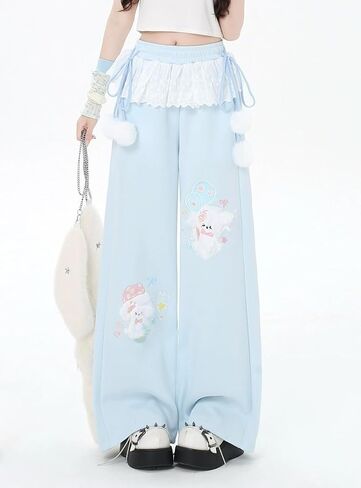 النساء Y2k Kawaii ثلاثية الأبعاد أفخم جرو التطريز Sweatpants Harajuku Cutecore الدانتيل تقليم ربطة القوس فيونكة فضفاض عادية بنطال ذو قصة أرجل واسعة in Kuwait