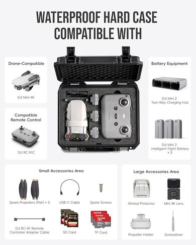 قشرة قشرة صلبة مضادة للماء للسفر المحمولة لـ DJI Mini 4 Pro Fly More Combo Plus ، متوافقة مع Mini 3/3 Pro ومركز شحن ثنائي الاتجاه ، 3 فتحات للبطارية Plus ، 2 منطقة ملحقات صغيرة in Kuwait