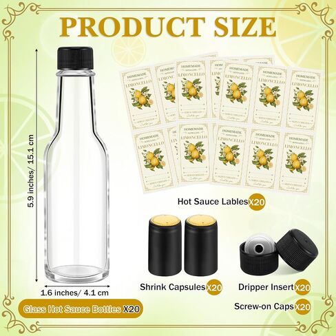 Havawish 20 Pcs 5oz Mini Limoncello Bottles for Homemade 150ml Hot Sauce Glass with Leak Proof Screw Cap Funnel Clear Oil Bottle for Kitchen Brewing Limoncello Christmas Wedding Baby Shower Favors in Saudi Arabia