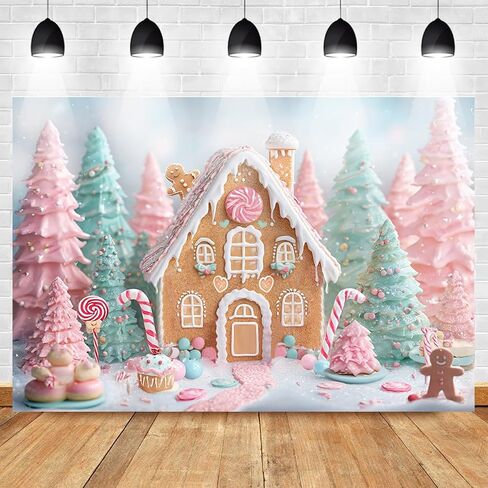 Mocsicka Pink Gingerbread Christmas Backdrop Photography Sweet Candy House Gingerbread Man Christmas Photography Decorations Christmas Photo Background Props (7x5ft) in Saudi Arabia