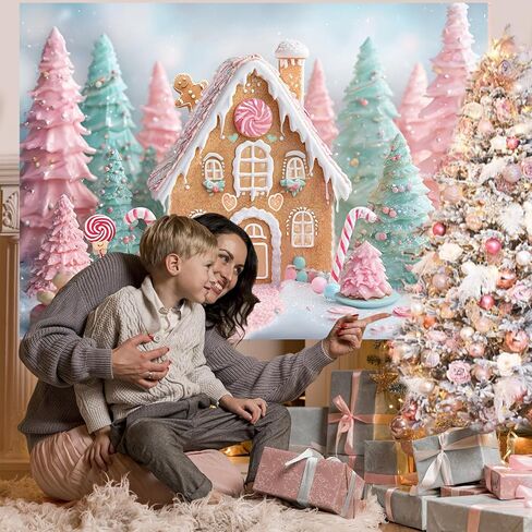 Mocsicka Pink Gingerbread Christmas Backdrop Photography Sweet Candy House Gingerbread Man Christmas Photography Decorations Christmas Photo Background Props (7x5ft) in Saudi Arabia