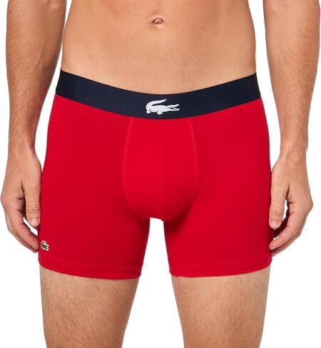 Lacoste Men's Cotton Stretch Big Croc Print Boxer Briefs, 3-Pack, Navy Blue/Grey/Red, Medium in Saudi Arabia