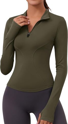 Women Tops 2025 Workout Long Sleeve Shirts Crop Slim Fit Fleece Running Athletic Shirt Mock Turtleneck Thermal Pullover with Thumb Hole(Black,M) in Saudi Arabia
